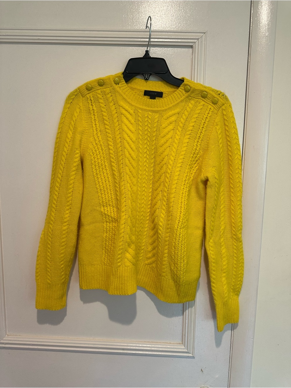 J.Crew 100% Wool Bright Yellow Cable Knit Shoulder Button Sweater Size S